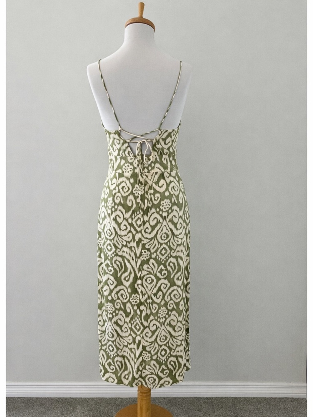 Zara Green Corset Midi Dress Slit Tie Back Abstract Print L - Picture 5 of 6